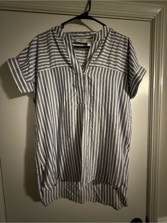 Oso Casuals Tops - Blue and White Striped Short-Sleeve Women's Blouse